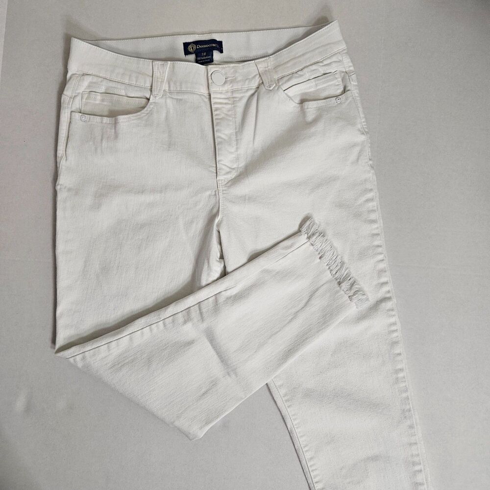 Democracy "Ab"solution Womens White Denim Jean Fray Hem Sculpt Smooth Comfort 16